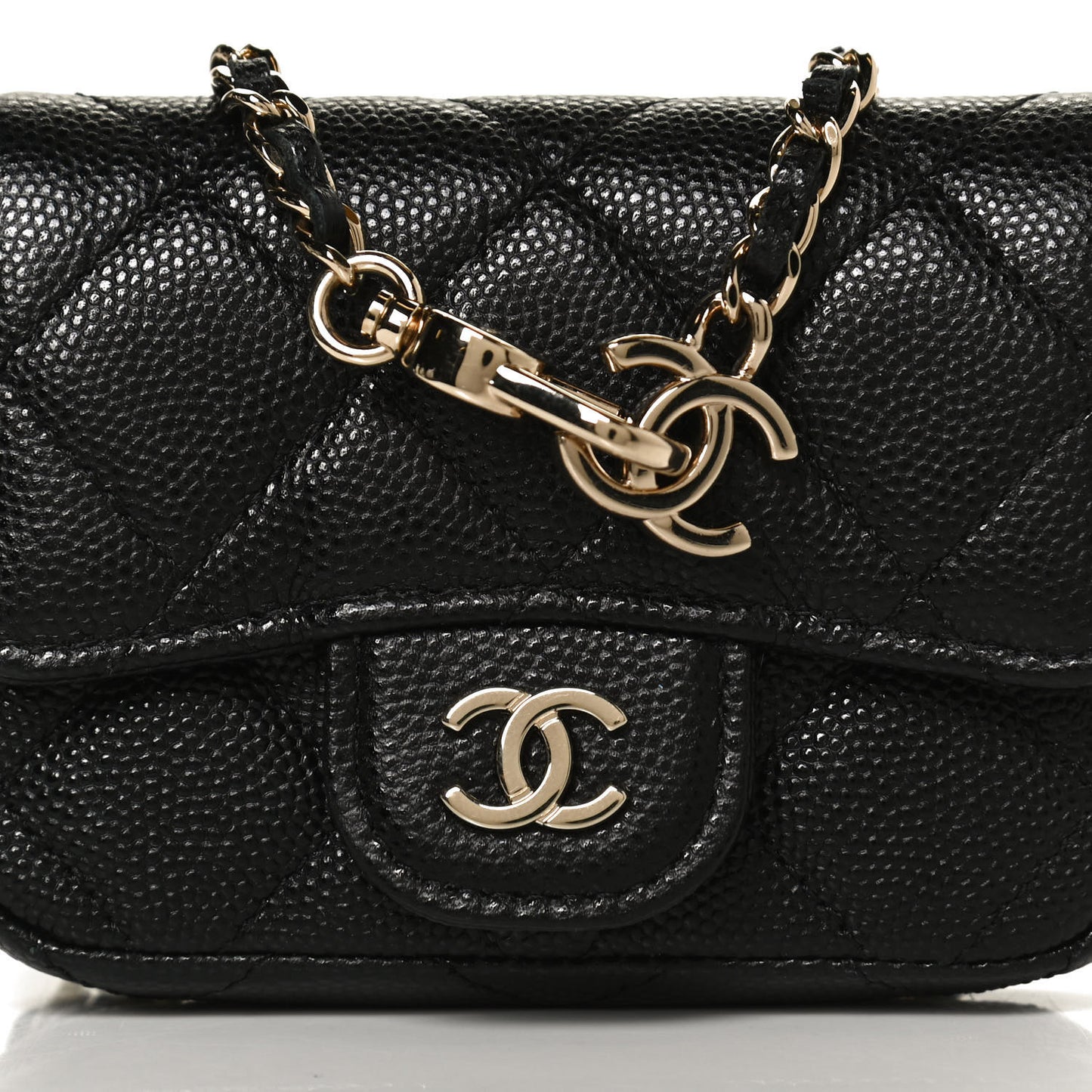 Caviar Quilted Mini Chain Belt Bag Black