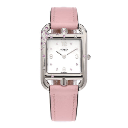 Hermes Stainless Steel Swift Diamond Pink Sapphire Mother of Pearl 23mm Cape Cod Quartz Watch Rose Sakura 1 of 5