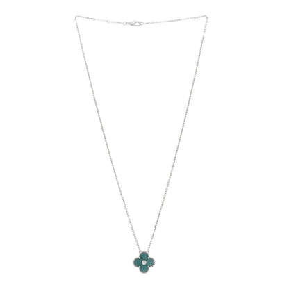 Van Cleef & Arpels 18K White Gold Diamond Celadon Green Sevres Porcelain Vintage Alhambra Pendant Necklace 3 of 6