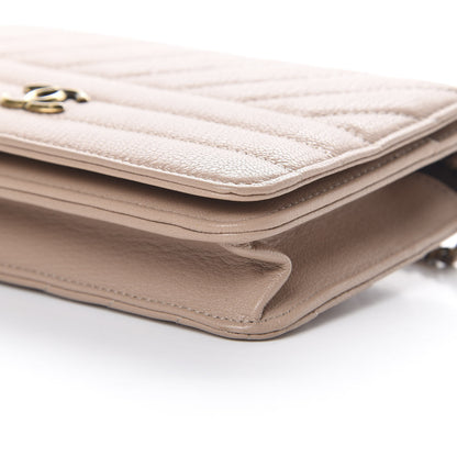 Chanel Goatskin Diagonal Quilted Wallet On Chain WOC Beige 10 of 11