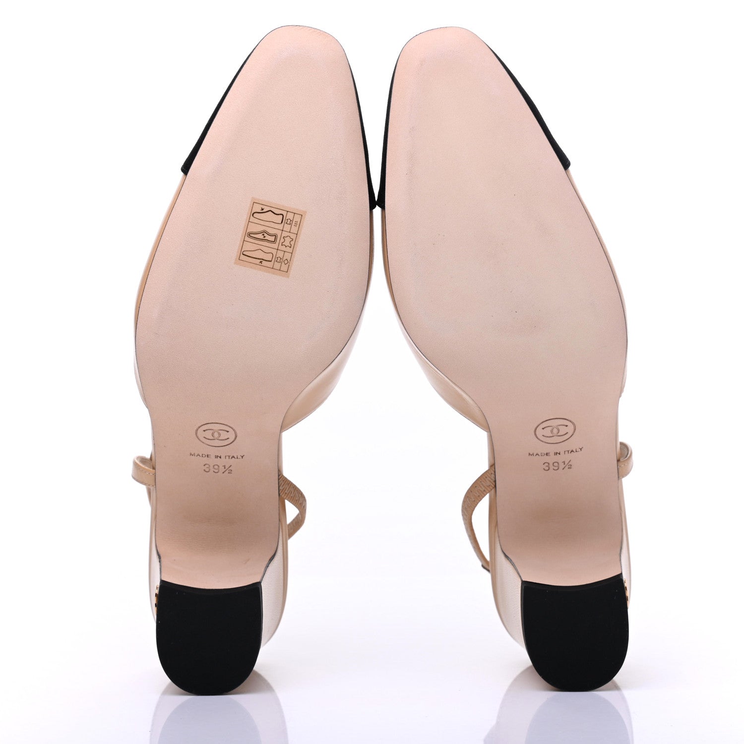 Chanel Goatskin Grosgrain Cap Toe CC Slingback Pumps 39.5 Beige Black 5 of 11