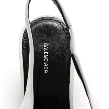 Balenciaga Nappa Stripe Poplin Pointed Toe Knife Chemise Slingback Mules 38.5 White Navy 7 of 10