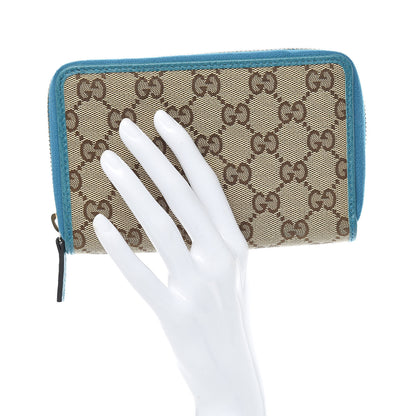 Gucci Monogram Dollar Calfskin Zip Around Compact Wallet Beige Ebony Deep Cobalt 2 of 12