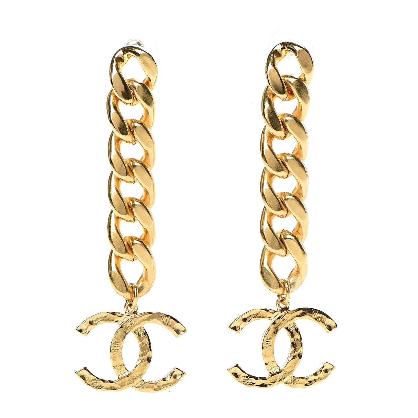 Metal CC Pick Drop Earrings Gold