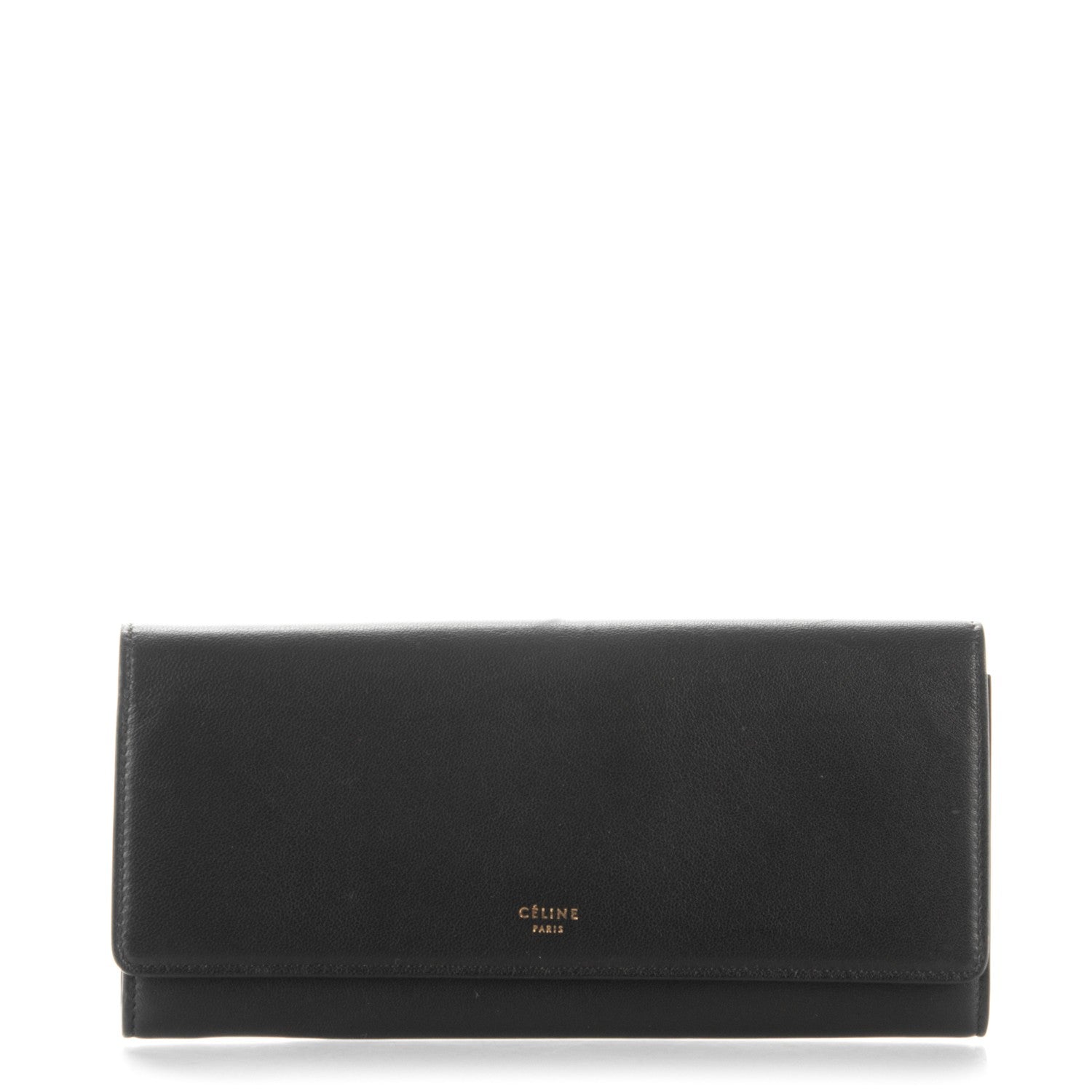 Celine Lambskin Large Flap Wallet Black 1 of 7