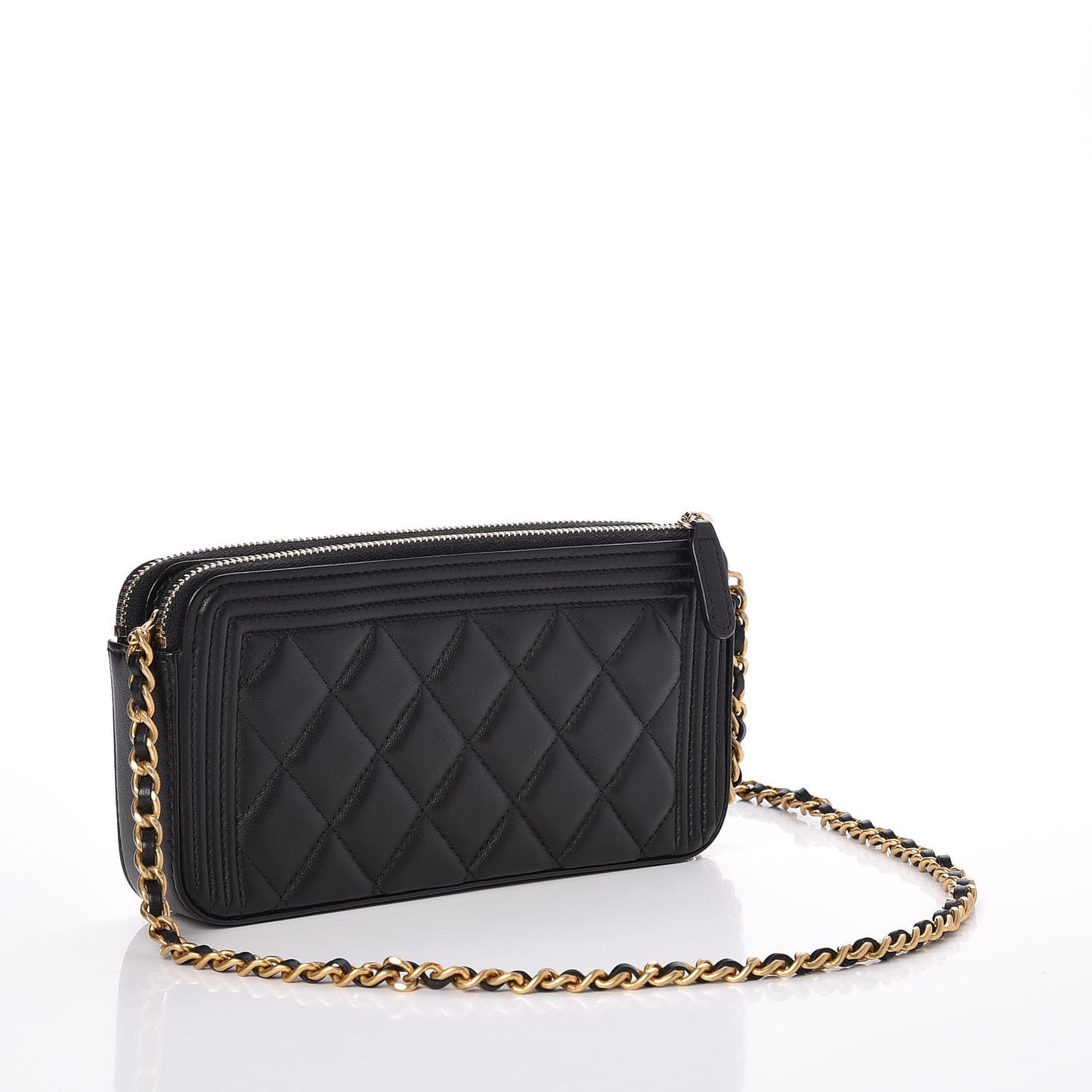 Lambskin Quilted Small Boy Clutch With Chain Black