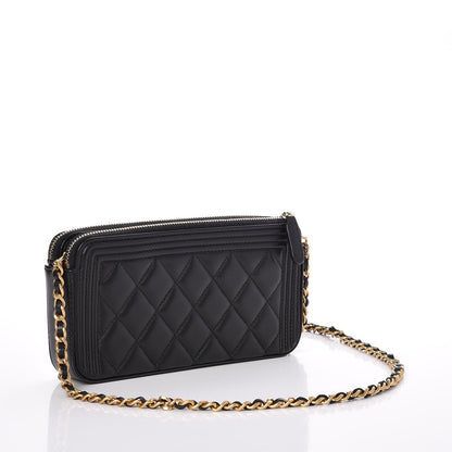 Chanel Lambskin Quilted Small Boy Clutch With Chain Black 3 of 11