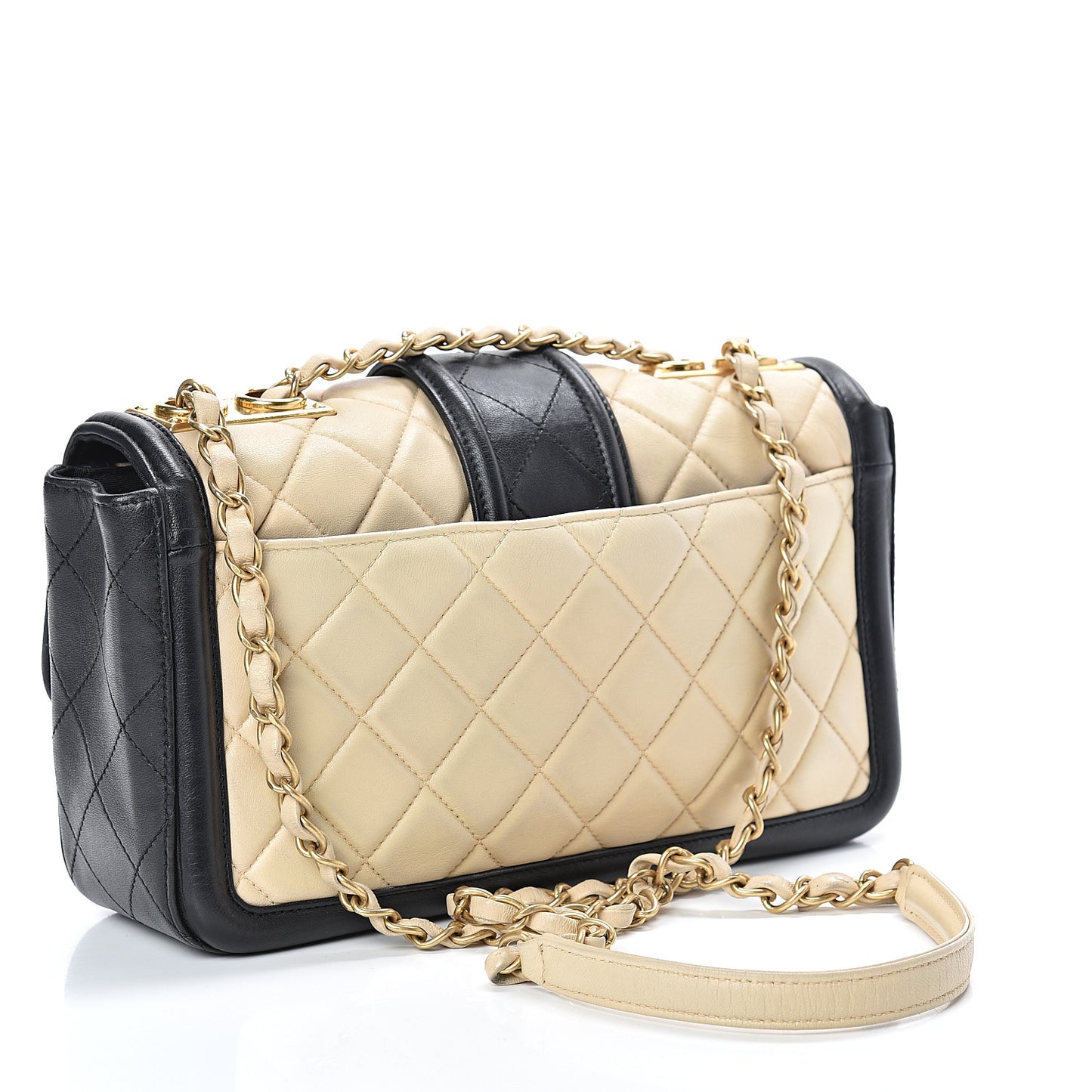 Lambskin Quilted Medium Elegant CC Flap Beige Black