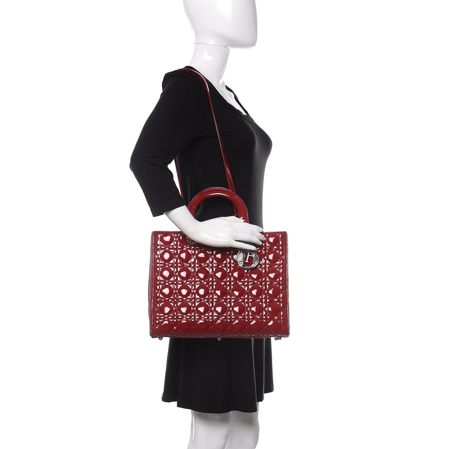 Patent Cannage Large Lady Dior Red