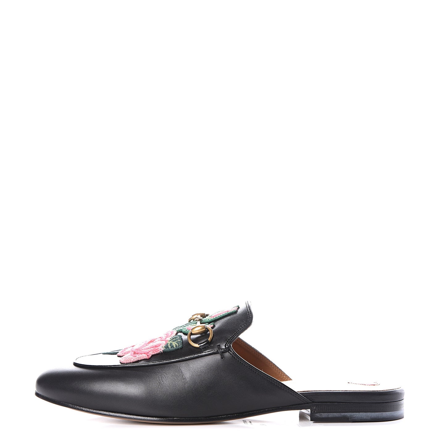 Calfskin Flower Embroidered Princetown Slippers 40 Black