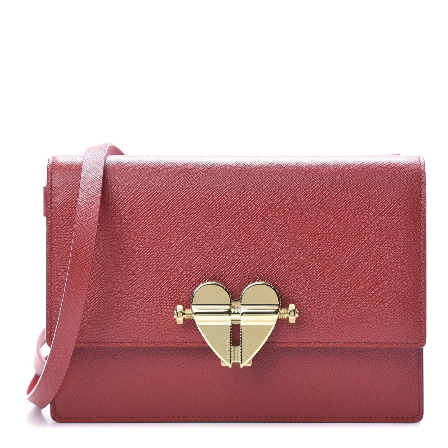 Saffiano Heart Lock Crossbody Bag Fuoco