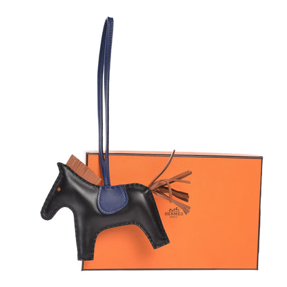 Hermes Milo Lambskin Grigri Rodeo Horse Bag Charm MM Black Bleu Saphir Gold 4 of 4