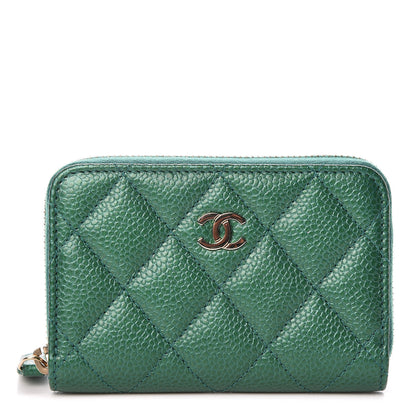 Chanel Metallic Caviar Quilted Zip Coin Purse Green 1 of 8