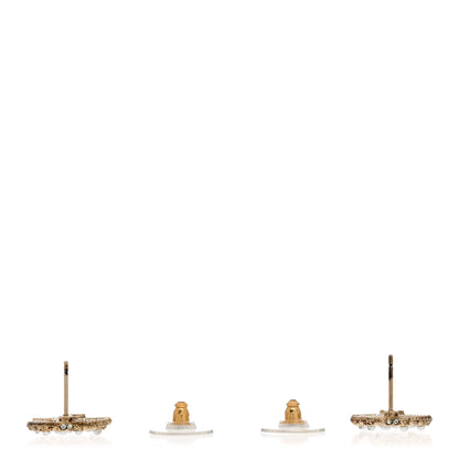 Chanel Metal Graduated Pearl Crystal CC Earrings Light Gold 3 of 4