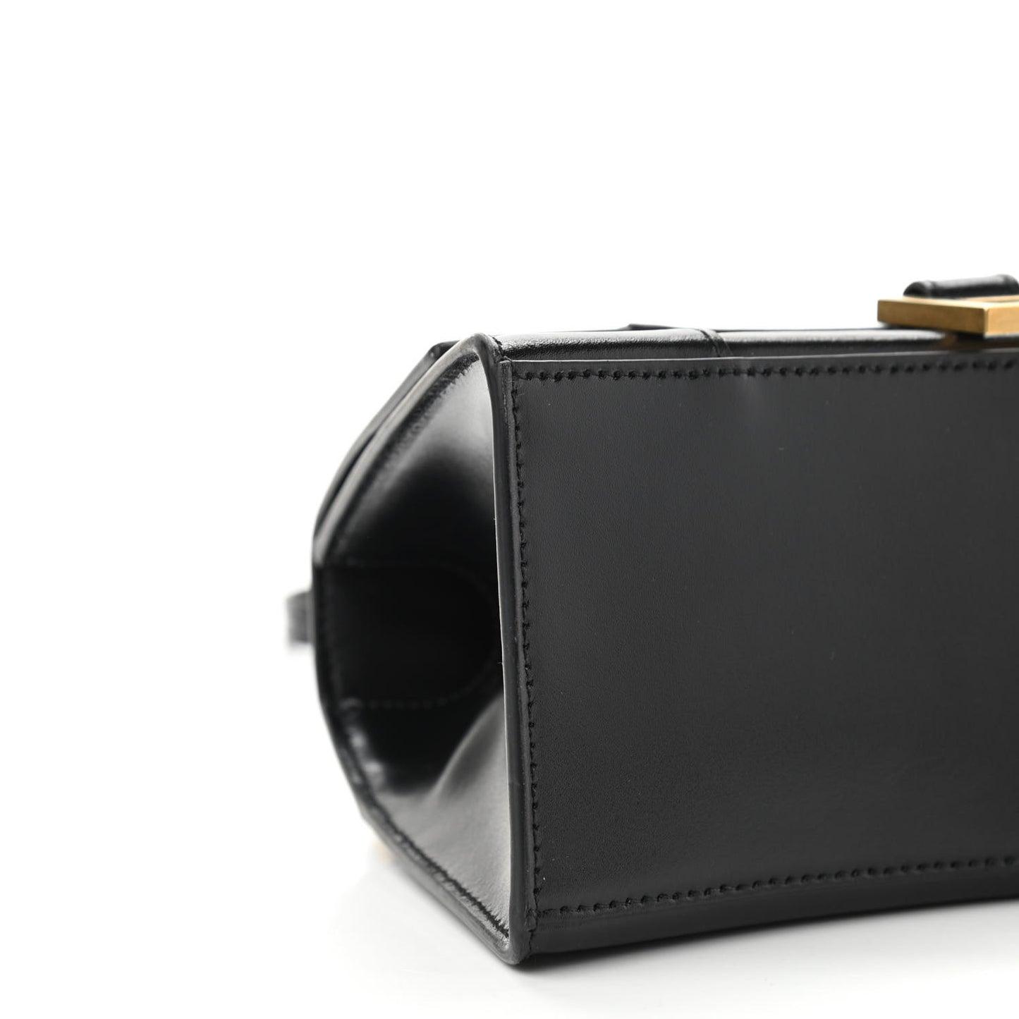 Shiny Box Calfskin Small Hourglass Top Handle Bag Black