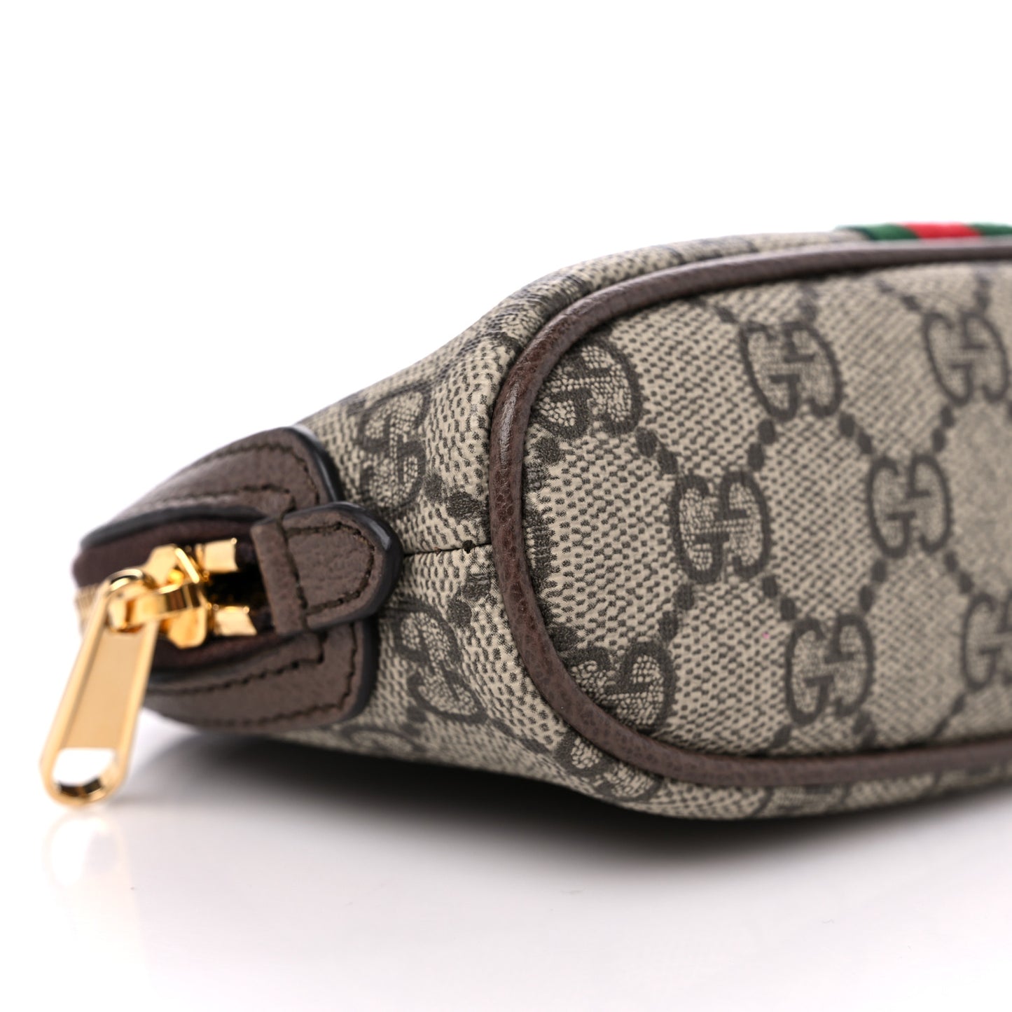 GG Supreme Monogram Textured Calfskin Web Medium Ophidia Cosmetic Case Beige Ebony New Acero