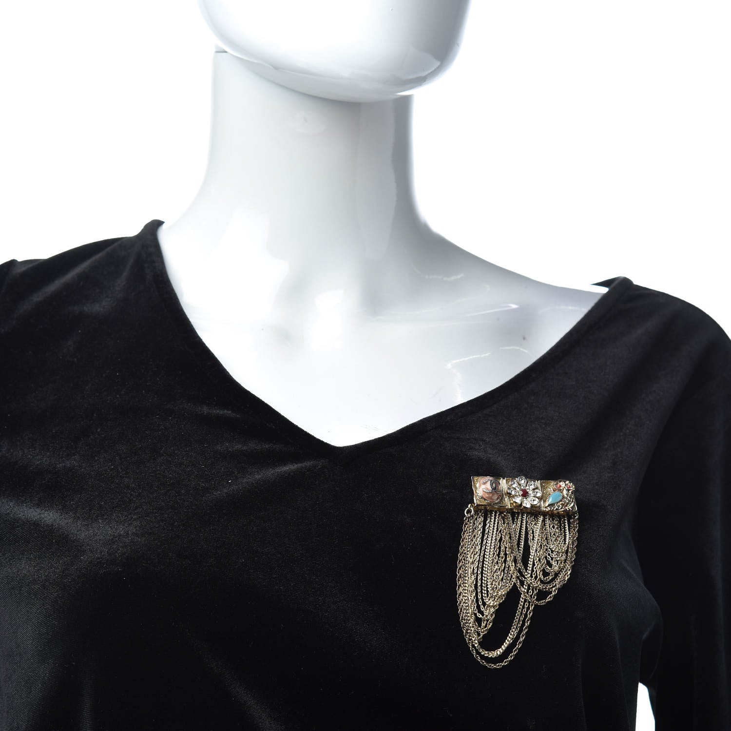 Chanel Enamel Crystal Multi Strand Chain Brooch Gold 2 of 6