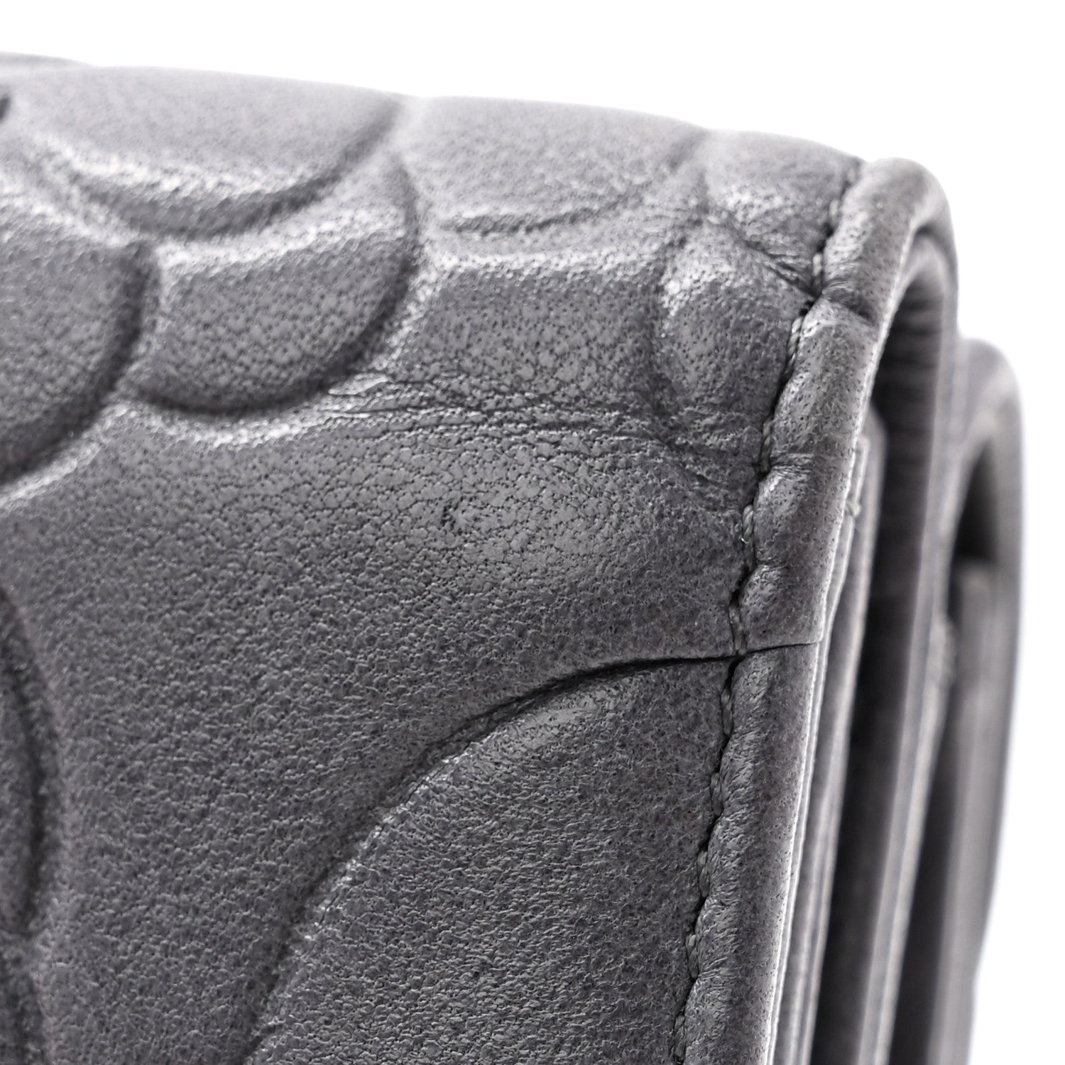 Chanel Lambskin Camellia Embossed Small Double Wallet Grey 13 of 14