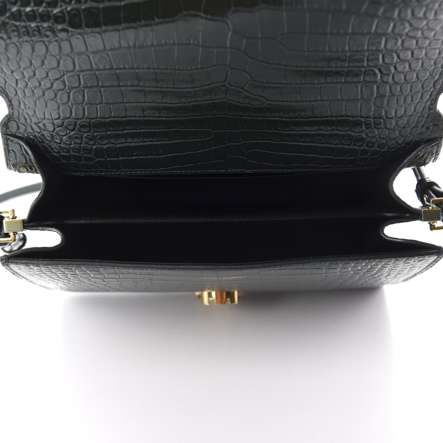 Saint Laurent Calfskin Crocodile Embossed Medium Classic Monogram Cassandra Top Handle Green 5 of 11
