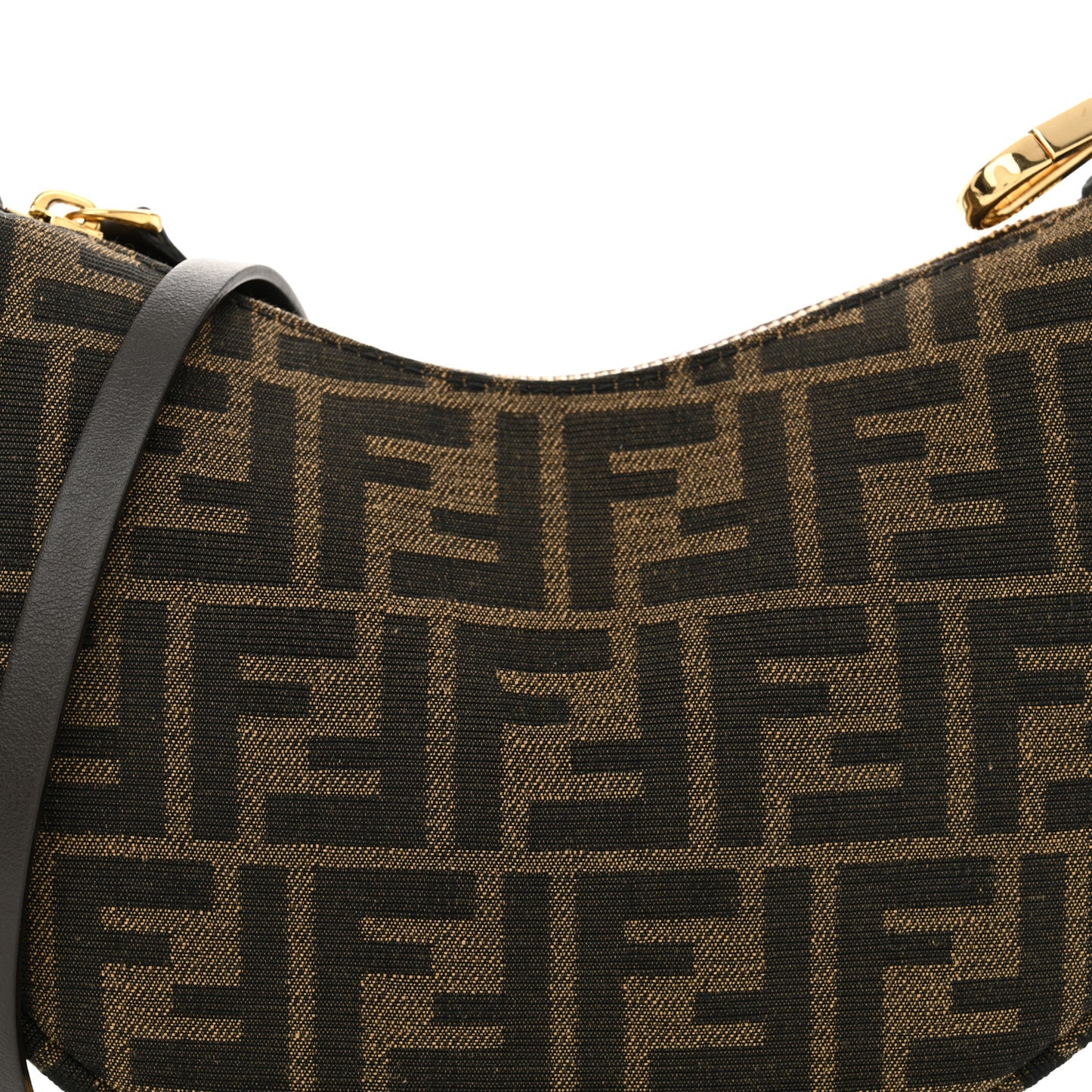 Fabric Jacquard Vitello Grace FF 1974 Mini Fendigraphy Hobo Bag Tobacco Moro Ebano