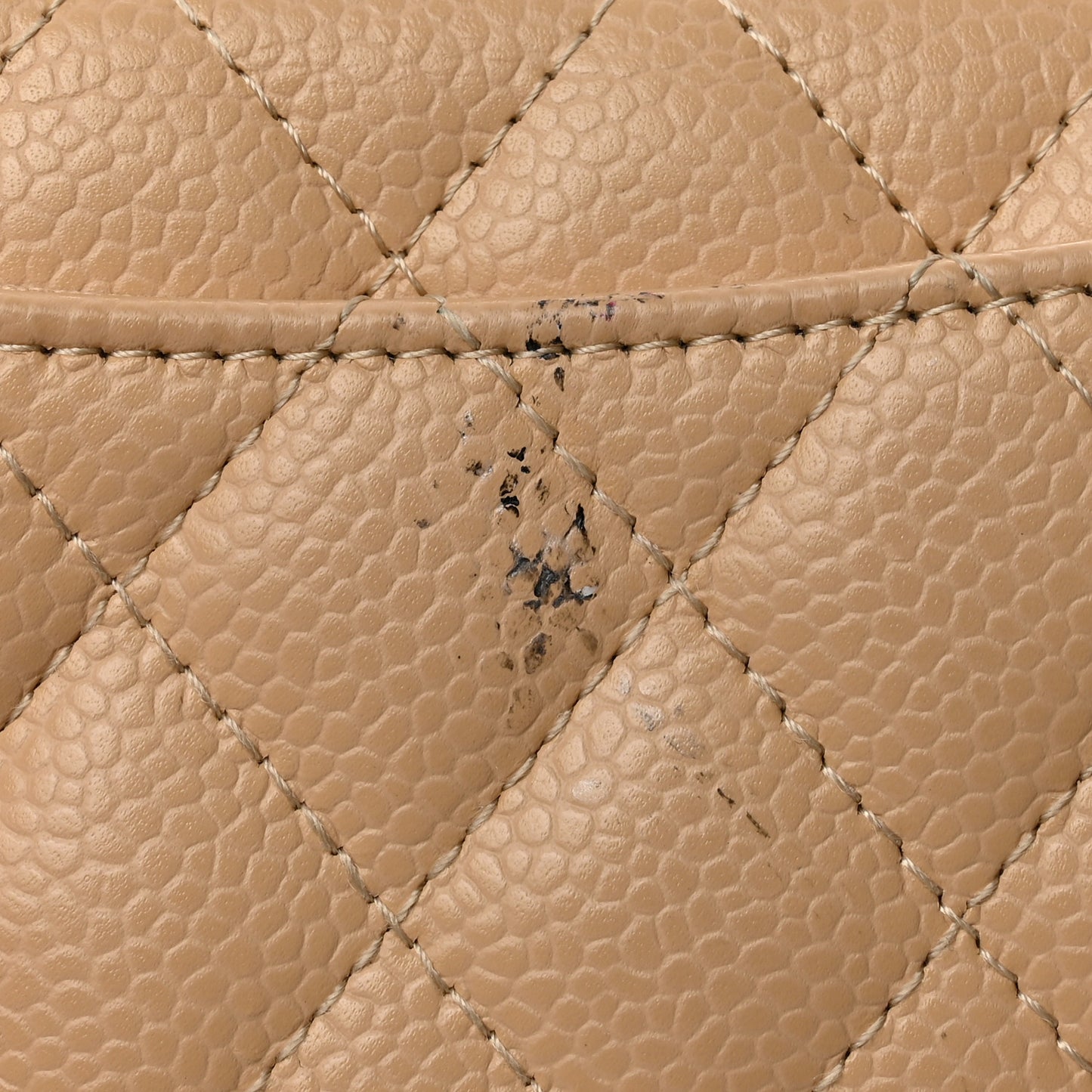 Caviar Quilted Flap Card Holder Wallet Beige