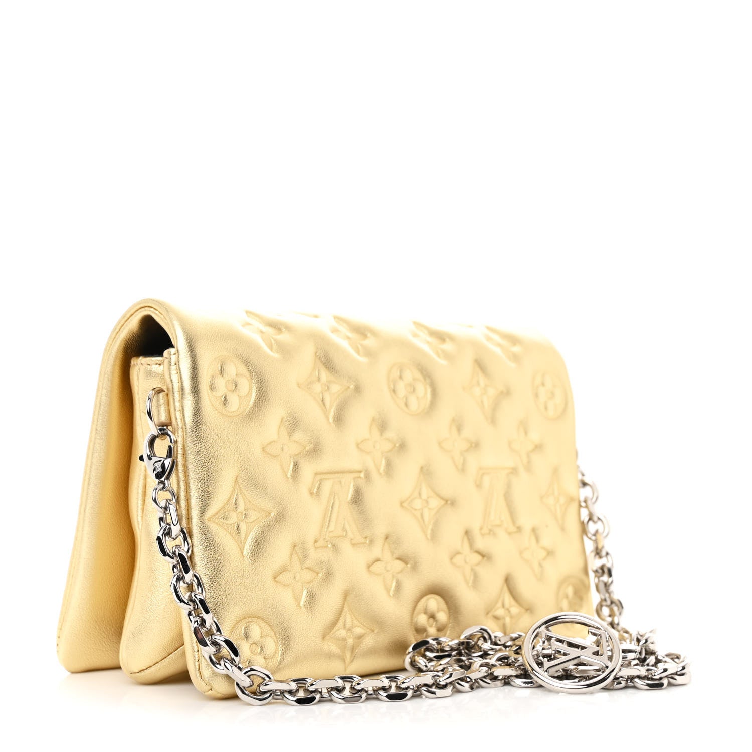 Louis Vuitton Metallic Lambskin Embossed Monogram Pochette Coussin Gold 3 of 10