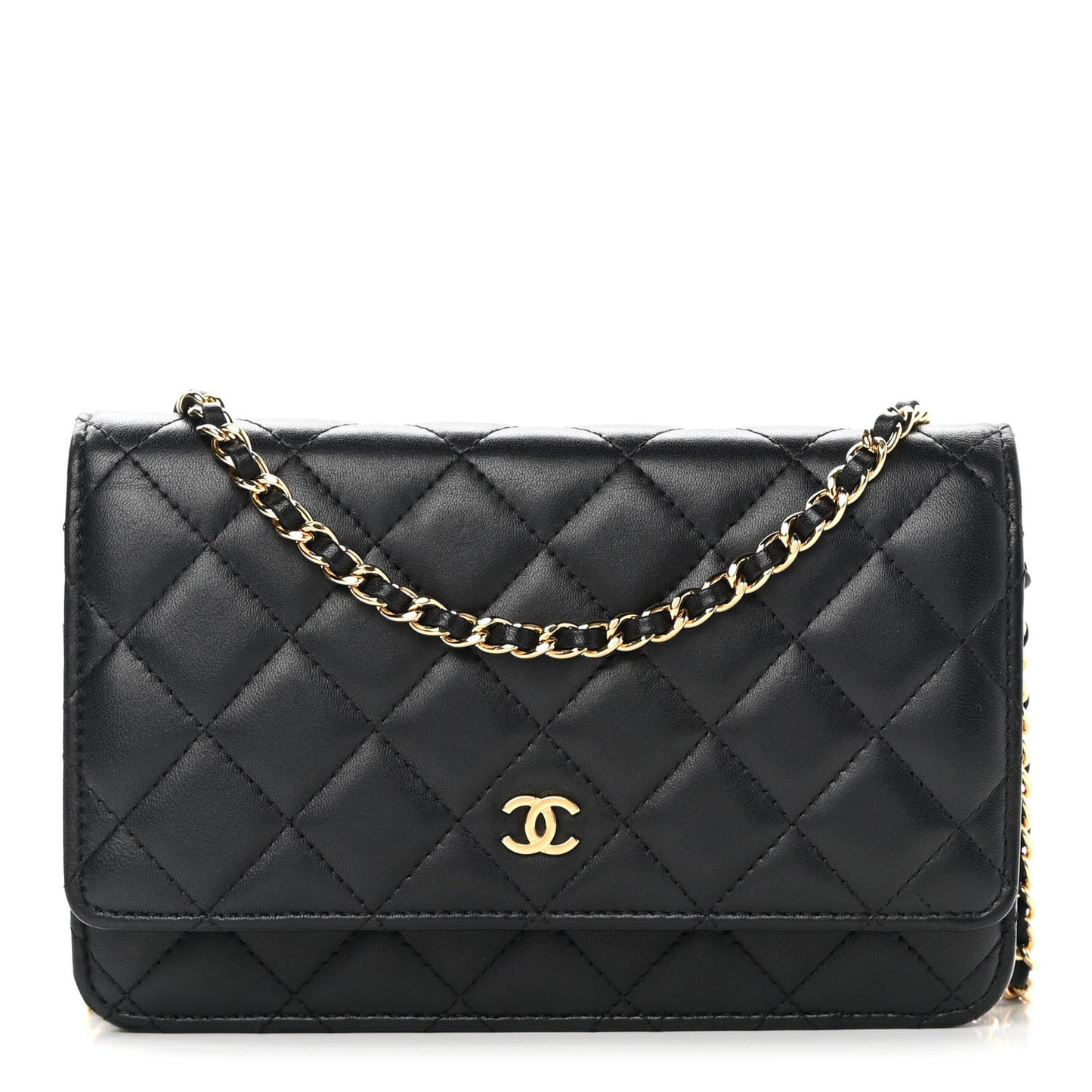 Lambskin Quilted Wallet On Chain WOC Black