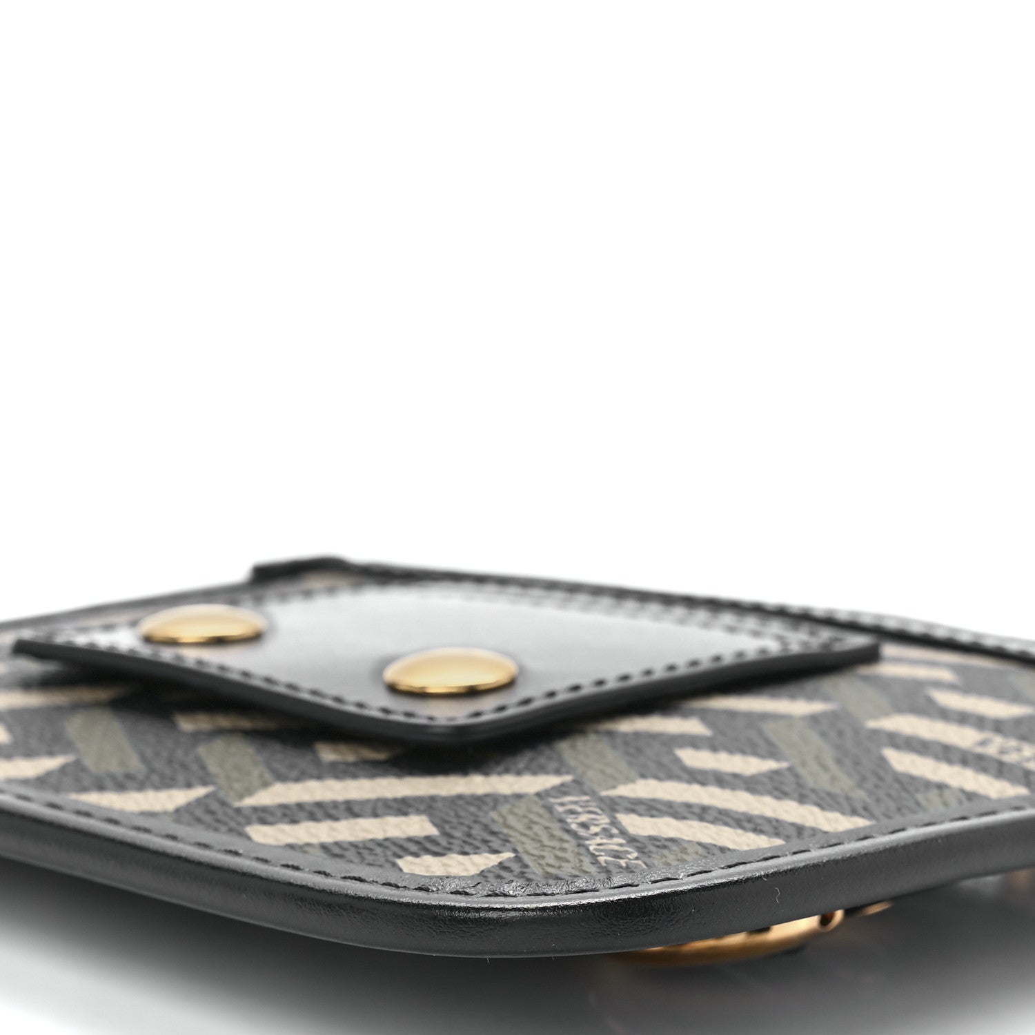 Versace Coated Canvas Calfskin La Greca Modular Zip Pouch Black Green Beige 9 of 10