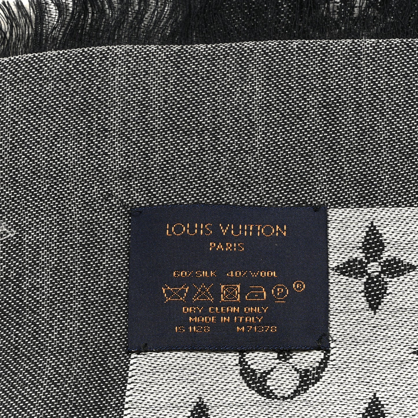 Silk Wool Monogram Denim Shawl Black