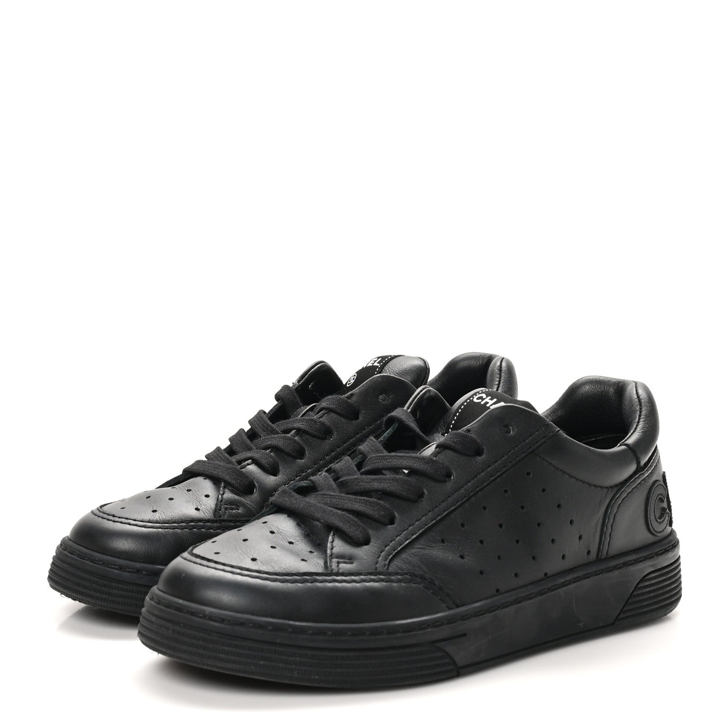 Chanel Calfskin CC Womens Sneakers 37.5 Black 4 of 10