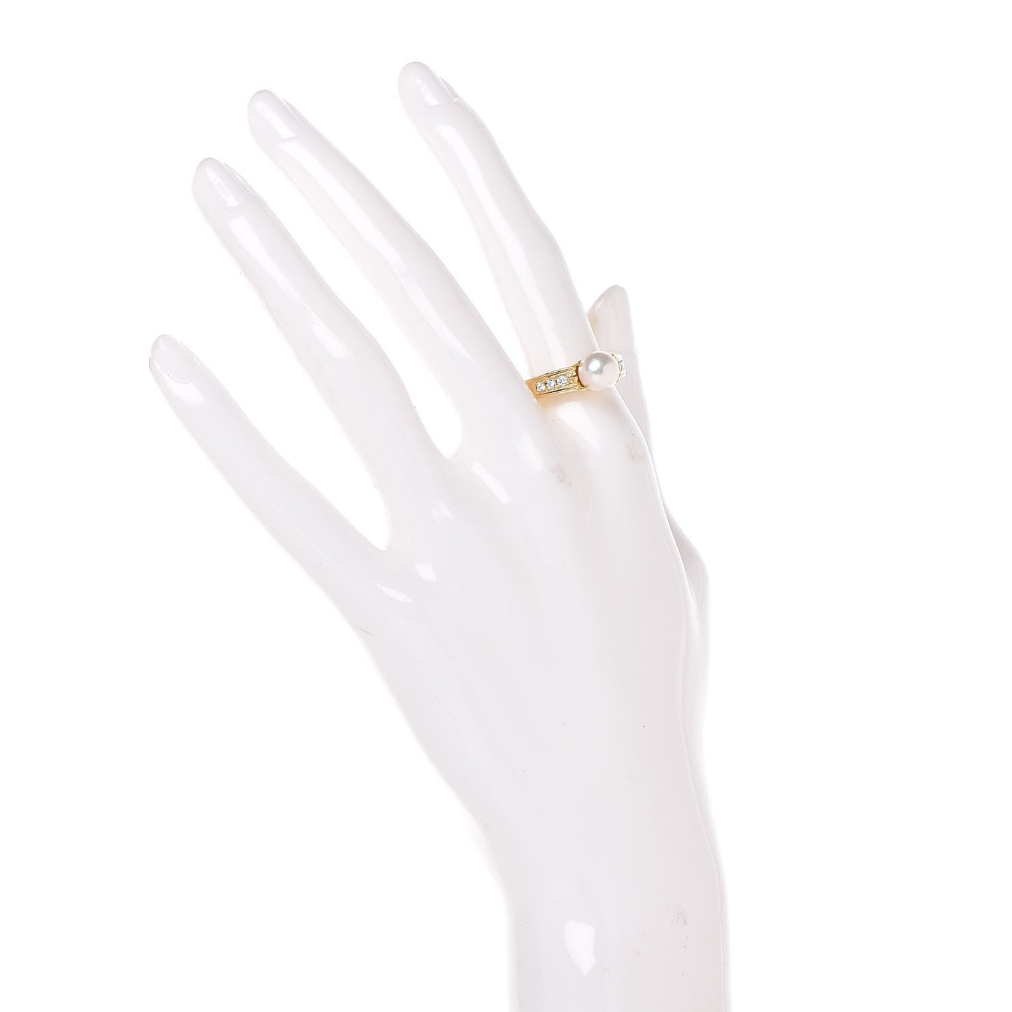 18K Yellow Gold Diamond Akoya Pearl 7.5mm Ring 54 6.75