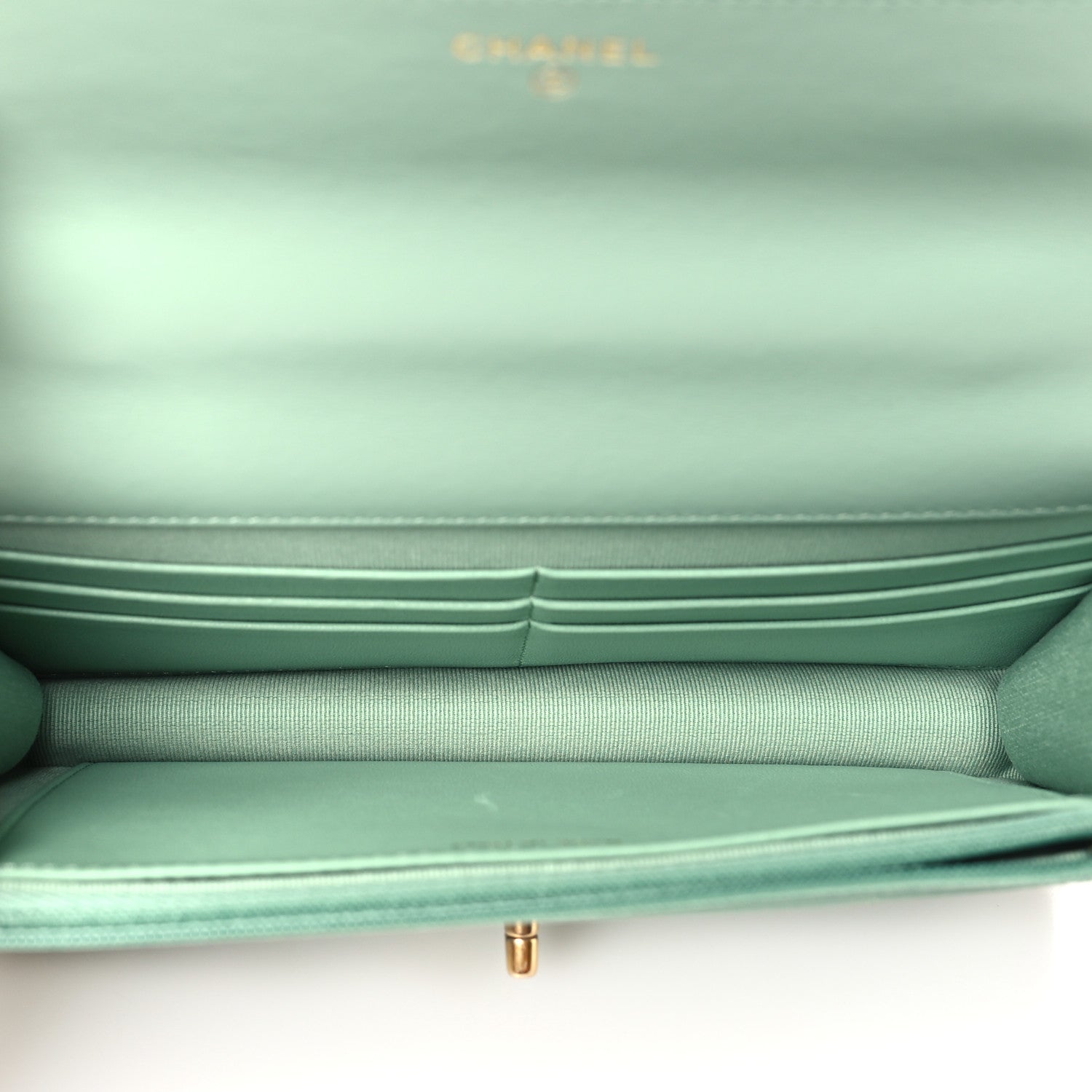 Chanel Shiny Calfskin Quilted Metal Top Handle Wallet On Chain WOC Light Green 5 of 11
