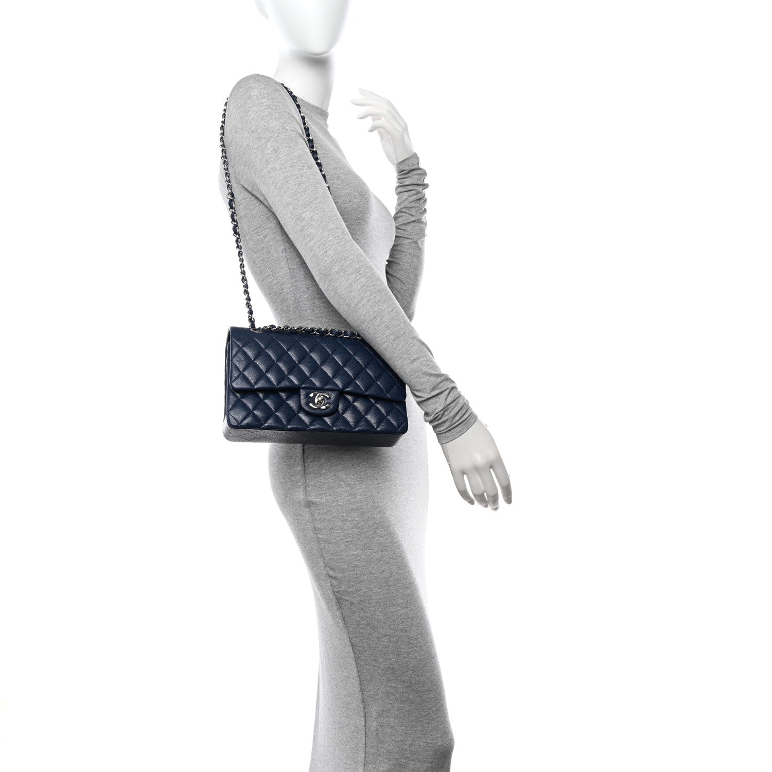 Chanel Caviar Quilted Medium Double Flap Blue 2 of 10