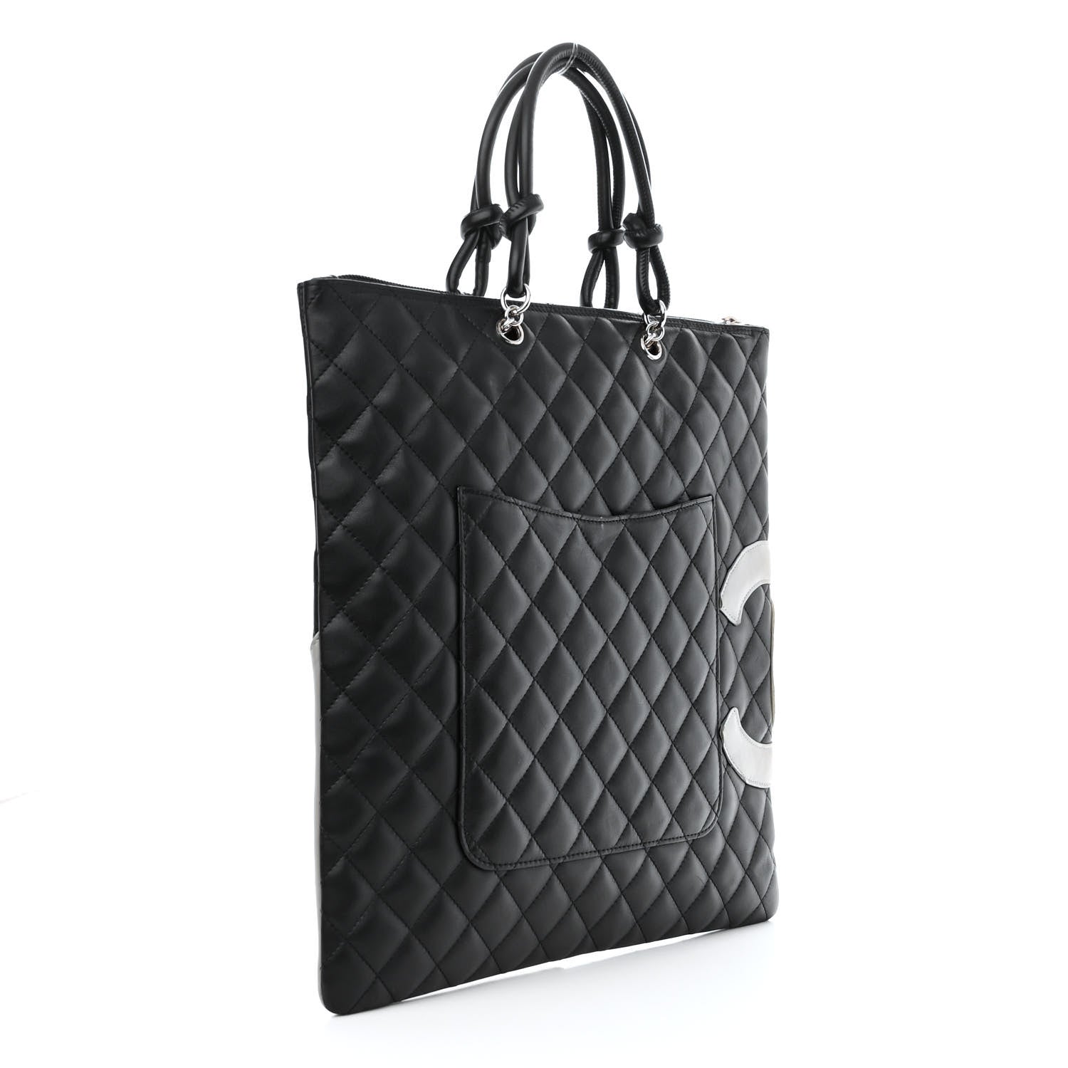 Chanel Calfskin Cambon Flat Tote Black Grey 2 of 17