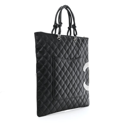 Chanel Calfskin Cambon Flat Tote Black Grey 2 of 17
