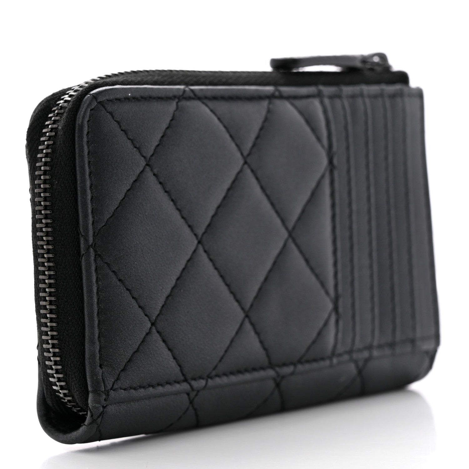 Chanel Pearly Lambskin Quilted Zip Card Holder So Black 3 of 8