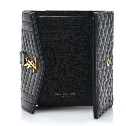 Saint Laurent Grain De Poudre Mixed Matelasse Triquilt Monogram Compact Tri Fold Wallet Black 11 of 14