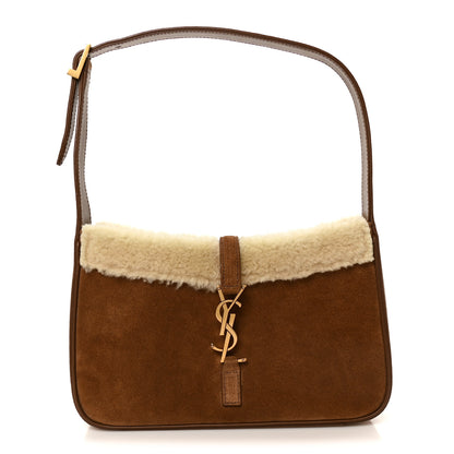 Saint Laurent Suede Calfskin Shearling Le 5 A 7 Hobo Dark Cigar Natural Beige 1 of 11