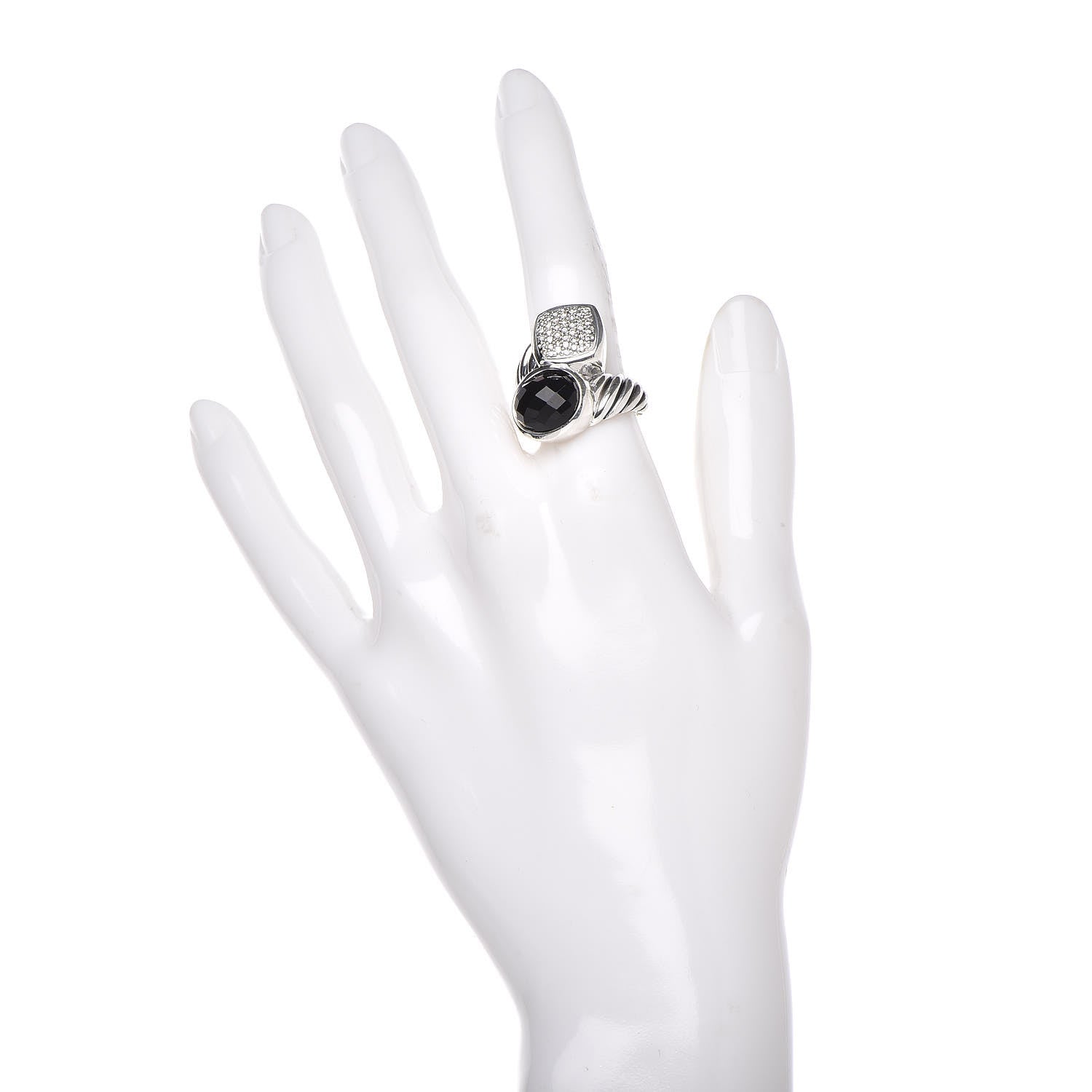 David Yurman Sterling Silver Diamond Black Onyx Bypass Cable Ring 52 6 2 of 5