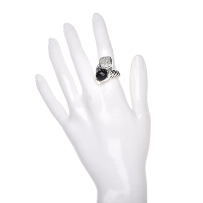 David Yurman Sterling Silver Diamond Black Onyx Bypass Cable Ring 52 6 2 of 5