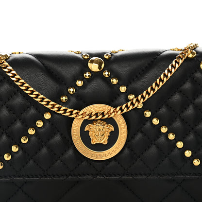 Versace Lambskin Studded Quilted Medusa Wallet on Chain Crossbody Black Gold 7 of 11