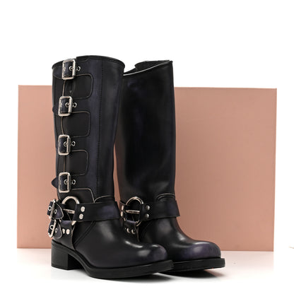 Miu Miu Calfskin Harness Boots 38 Black 10 of 10