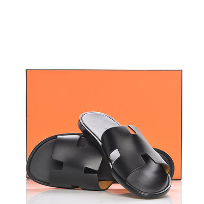 Hermes Calfskin Mens Izmir Sandals 42 Black 9 of 9
