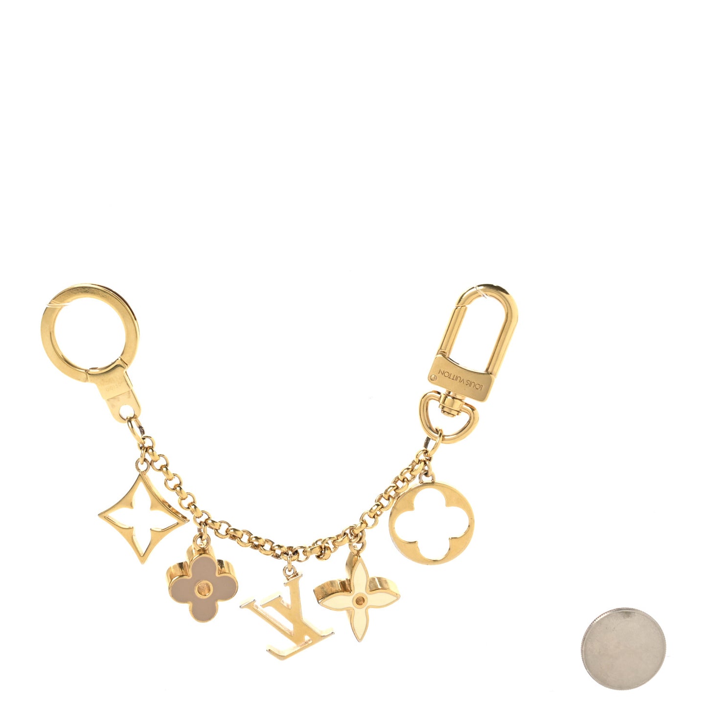 Brass Enamel Fleur De Monogram Bag Charm Chain Gold