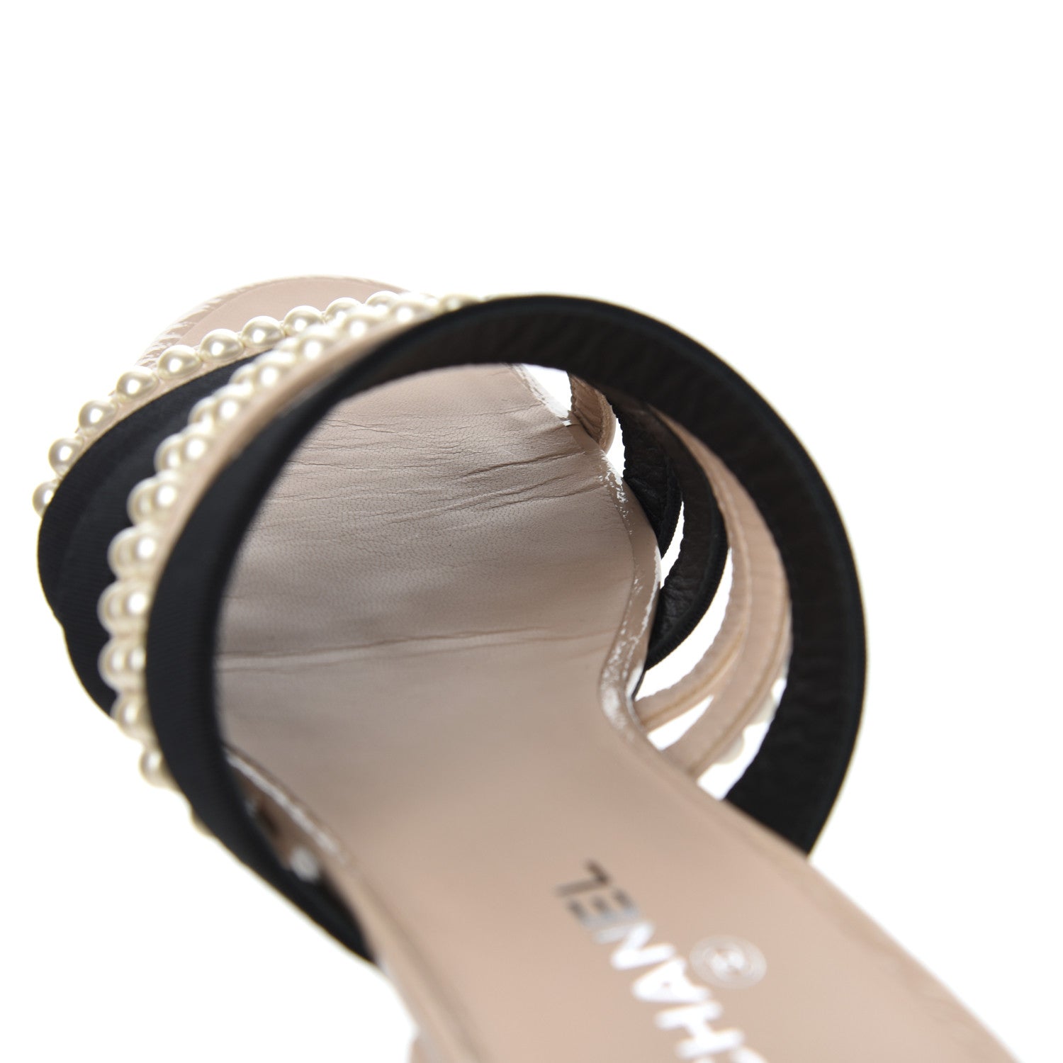 Chanel Patent Calfskin Grosgrain CC Pearl Mules 36 Beige Black 23 of 26