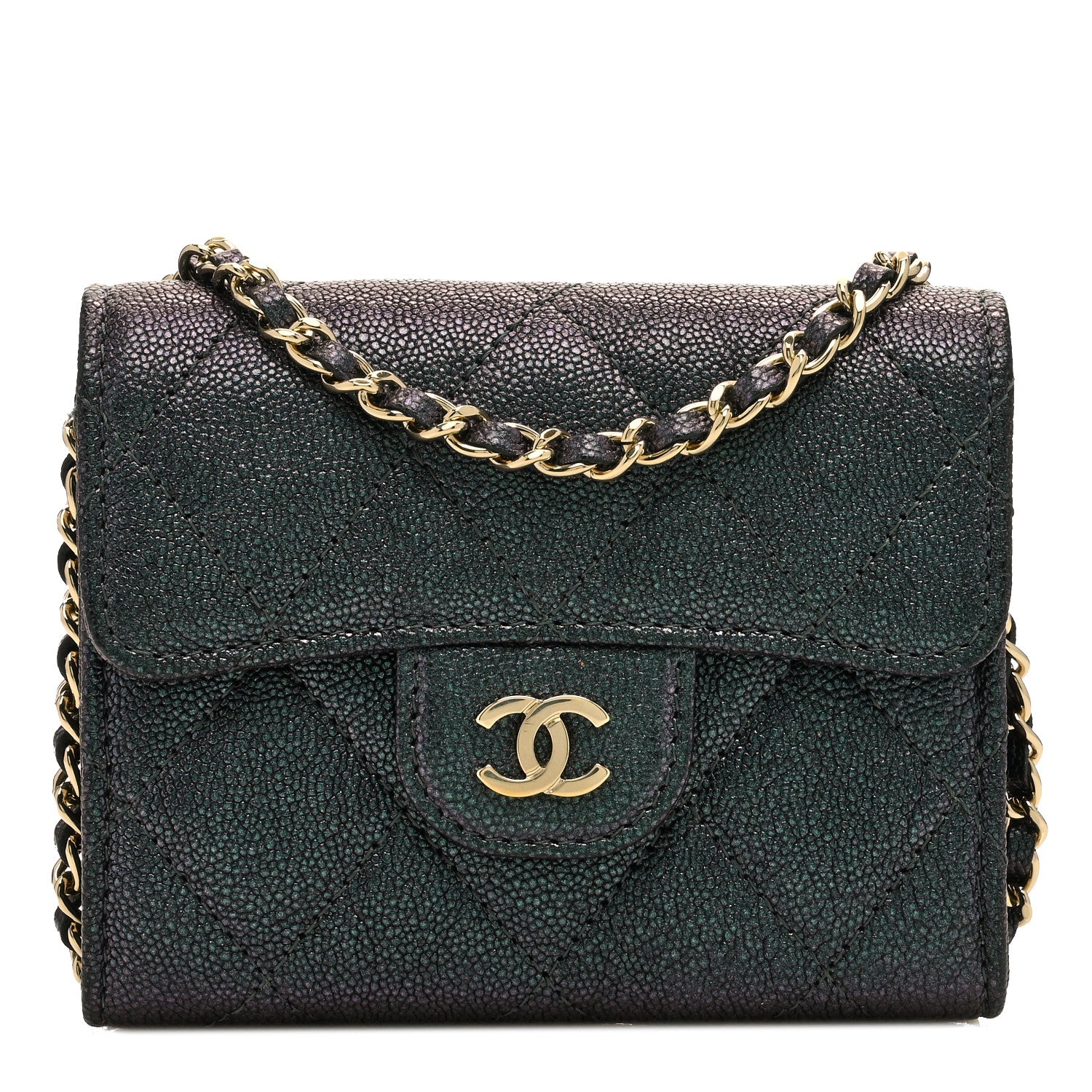 Chanel Iridescent Caviar Quilted Flap Card Holder On Chain Black 1 of 7