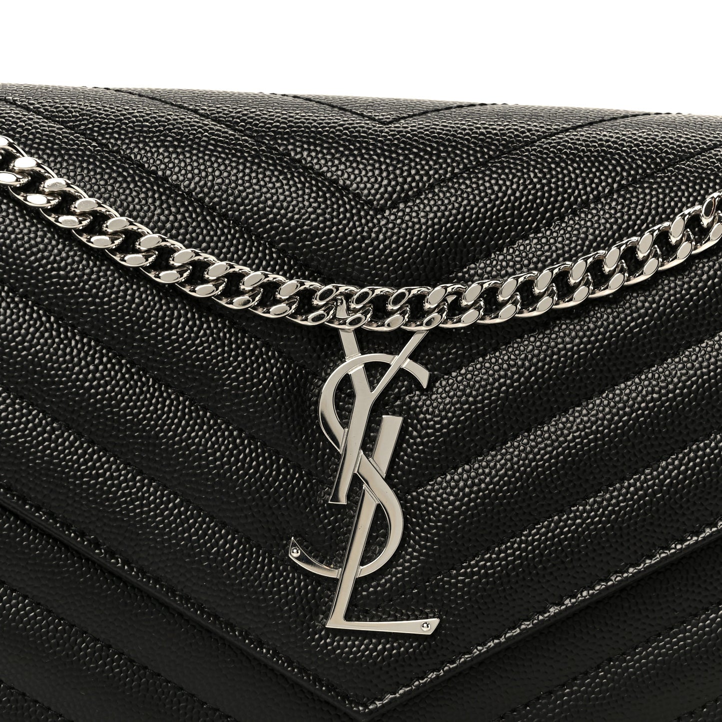 Grain De Poudre Matelasse Chevron Monogram Chain Wallet Black