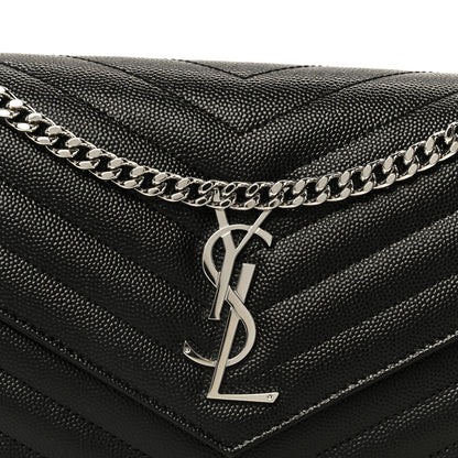 Saint Laurent Grain De Poudre Matelasse Chevron Monogram Chain Wallet Black 7 of 9