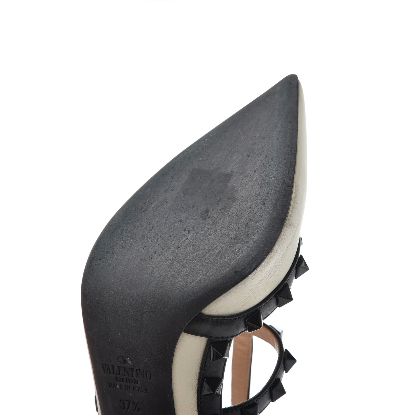 Calfskin Rockstud Ankle Strap 100mm Pumps 37.5 Light Ivory Black