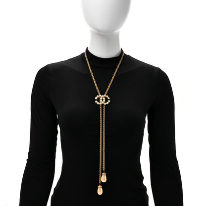 Chanel Pearl Crystal Chain CC Bolo Necklace Gold 3 of 6